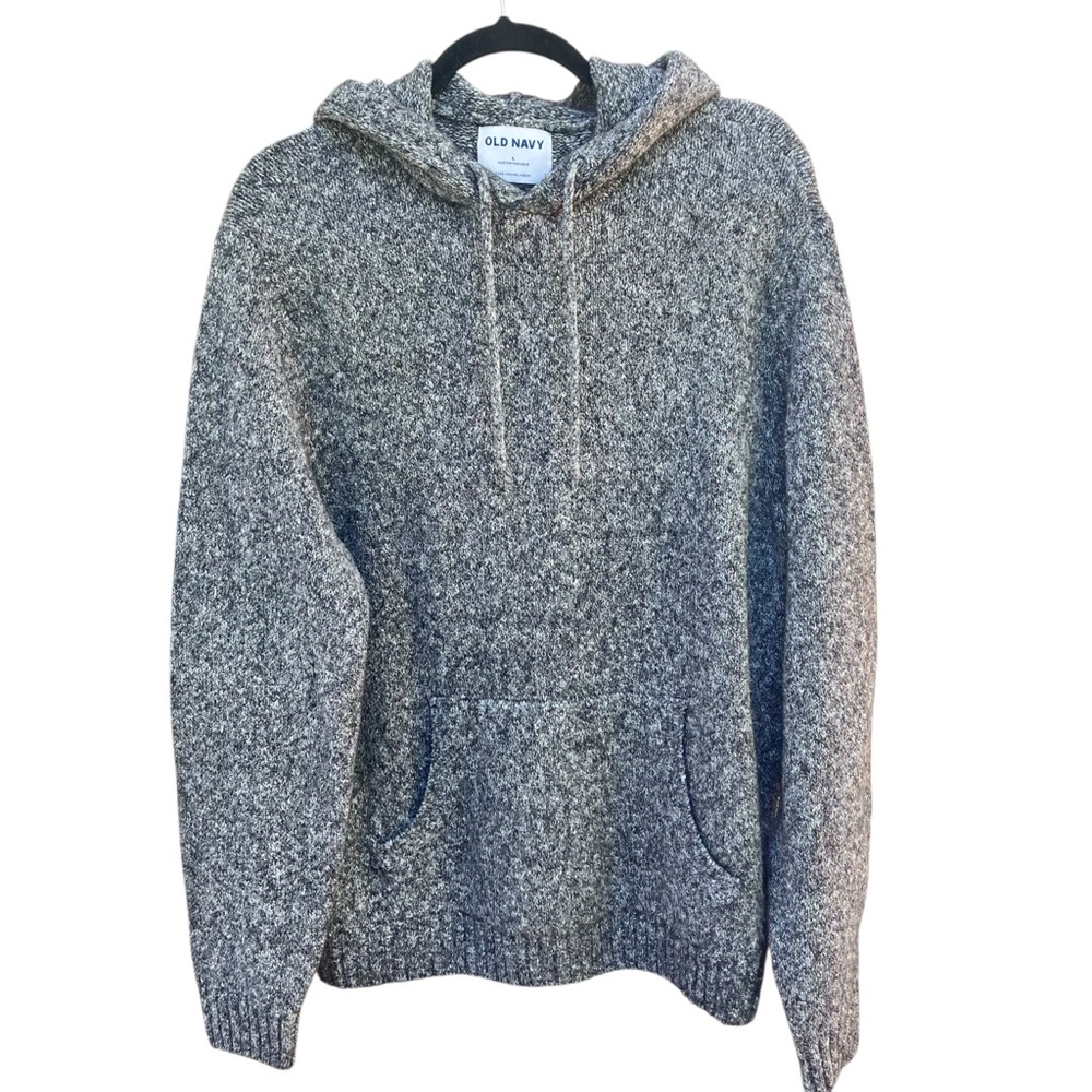 Old Navy Men's L Gray Marled Knit Hoodie Cozy Minimalist